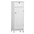 AEELLEEA Minimalist Slim Freestanding Narrow Floor Cabinet - Drawer & Shutter Door Storage for Bathroom Living Room Bedroom Entryway White