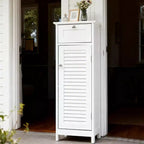 AEELLEEA Mobiletto a Colonna Minimalista, Sottile, da Terra, Stretto - Cassetto e Ante a Persiana per Bagno, Soggiorno, Camera da Letto, Ingresso, Bianco