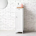 AEELLEEA Mobiletto a Colonna Minimalista, Sottile, da Terra, Stretto - Cassetto e Ante a Persiana per Bagno, Soggiorno, Camera da Letto, Ingresso, Bianco