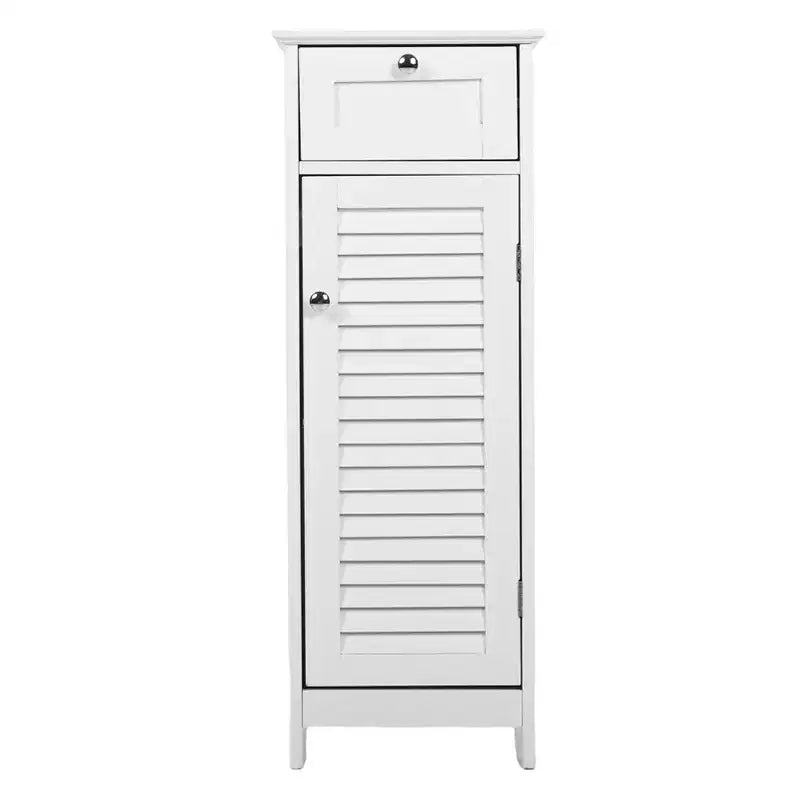 AEELLEEA Mobiletto a Colonna Minimalista, Sottile, da Terra, Stretto - Cassetto e Ante a Persiana per Bagno, Soggiorno, Camera da Letto, Ingresso, Bianco