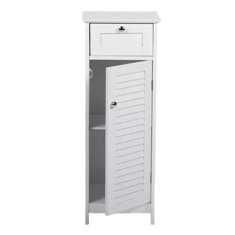 AEELLEEA Mobiletto a Colonna Minimalista, Sottile, da Terra, Stretto - Cassetto e Ante a Persiana per Bagno, Soggiorno, Camera da Letto, Ingresso, Bianco
