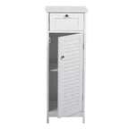 AEELLEEA Mobiletto a Colonna Minimalista, Sottile, da Terra, Stretto - Cassetto e Ante a Persiana per Bagno, Soggiorno, Camera da Letto, Ingresso, Bianco