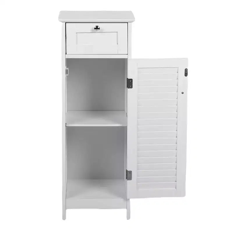 AEELLEEA Mobiletto a Colonna Minimalista, Sottile, da Terra, Stretto - Cassetto e Ante a Persiana per Bagno, Soggiorno, Camera da Letto, Ingresso, Bianco
