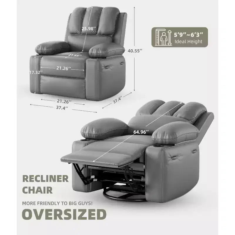Poltrone Reclinabili Oversize con Funzione Riscaldante e Massaggiante - Poltrona Reclinabile Girevole a 360° per Adulti con Portaoggetti, Ideale per Soggiorni, Camere da Letto e Asili Nido