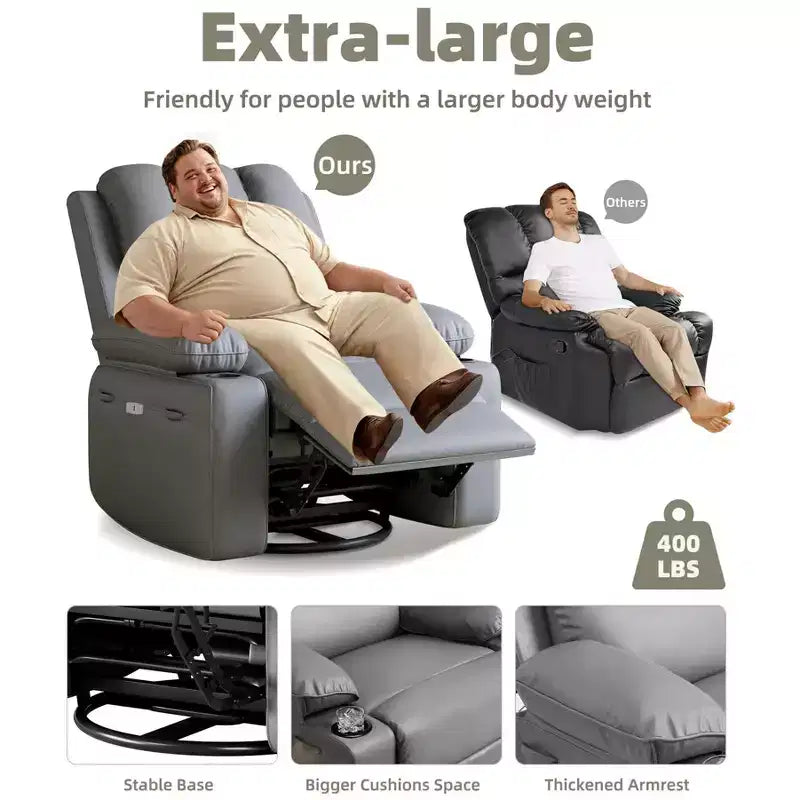Poltrone Reclinabili Oversize con Funzione Riscaldante e Massaggiante - Poltrona Reclinabile Girevole a 360° per Adulti con Portaoggetti, Ideale per Soggiorni, Camere da Letto e Asili Nido