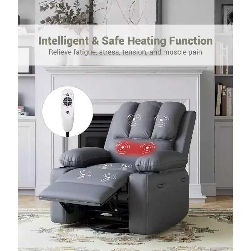 Poltrone Reclinabili Oversize con Funzione Riscaldante e Massaggiante - Poltrona Reclinabile Girevole a 360° per Adulti con Portaoggetti, Ideale per Soggiorni, Camere da Letto e Asili Nido