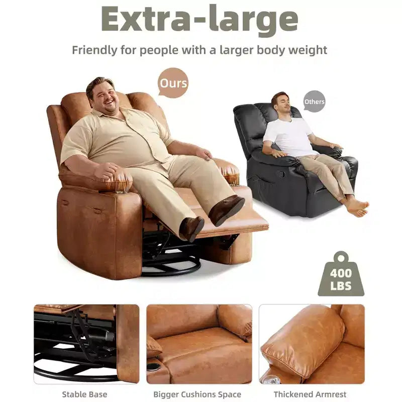 Poltrone Reclinabili Oversize con Funzione Riscaldante e Massaggiante - Poltrona Reclinabile Girevole a 360° per Adulti con Portaoggetti, Ideale per Soggiorni, Camere da Letto e Asili Nido