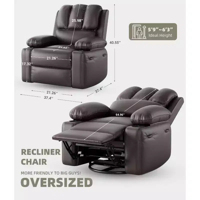 Poltrone Reclinabili Oversize con Funzione Riscaldante e Massaggiante - Poltrona Reclinabile Girevole a 360° per Adulti con Portaoggetti, Ideale per Soggiorni, Camere da Letto e Asili Nido