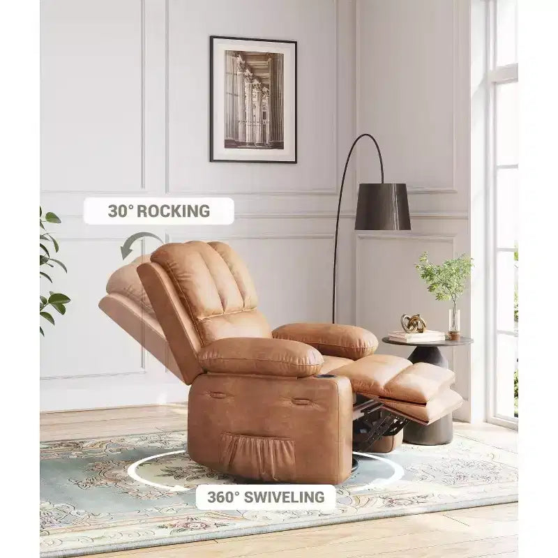 Poltrone Reclinabili Oversize con Funzione Riscaldante e Massaggiante - Poltrona Reclinabile Girevole a 360° per Adulti con Portaoggetti, Ideale per Soggiorni, Camere da Letto e Asili Nido
