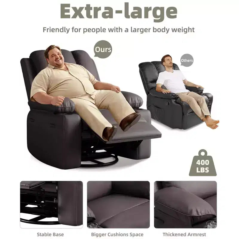 Poltrone Reclinabili Oversize con Funzione Riscaldante e Massaggiante - Poltrona Reclinabile Girevole a 360° per Adulti con Portaoggetti, Ideale per Soggiorni, Camere da Letto e Asili Nido