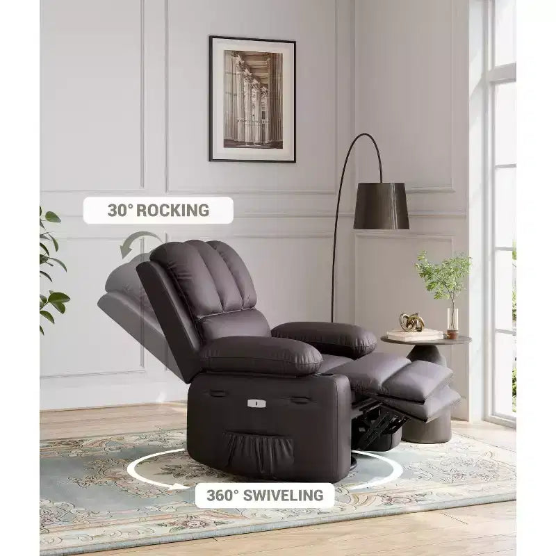 Poltrone Reclinabili Oversize con Funzione Riscaldante e Massaggiante - Poltrona Reclinabile Girevole a 360° per Adulti con Portaoggetti, Ideale per Soggiorni, Camere da Letto e Asili Nido