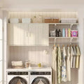 Besiost Laundry Room Organizer Cabinet with Hanging Rods, Adjustable Shelves, Clothes Rack with Doors