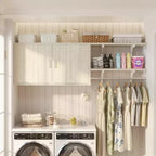 Besiost Laundry Room Organizer Cabinet with Hanging Rods, Adjustable Shelves, Clothes Rack with Doors