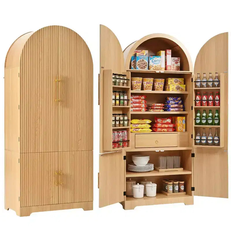 Dispensa da cucina autoportante ad arco alta 72 pollici con ripiani regolabili e cassetto nascosto per cucina, sala da pranzo o soggiorno-Panipeachy