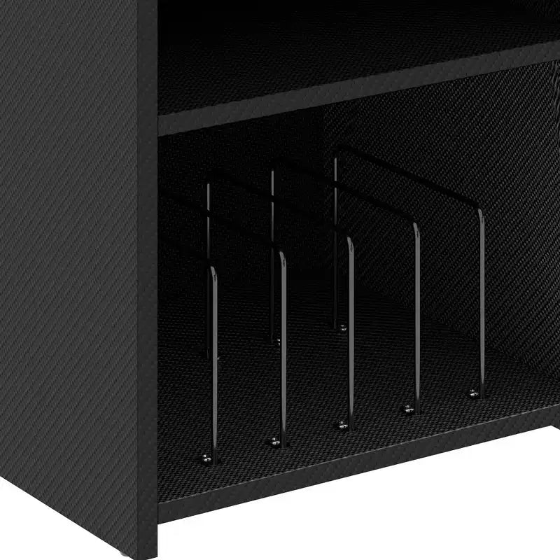 Scrivania per Computer a U Scrivania da Gaming con Cassetti e Ripiani Contenitori e Scaffale per Dischi Espositivo Nero
