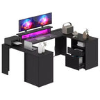 Scrivania per Computer a U Scrivania da Gaming con Cassetti e Ripiani Contenitori e Scaffale per Dischi Espositivo Nero