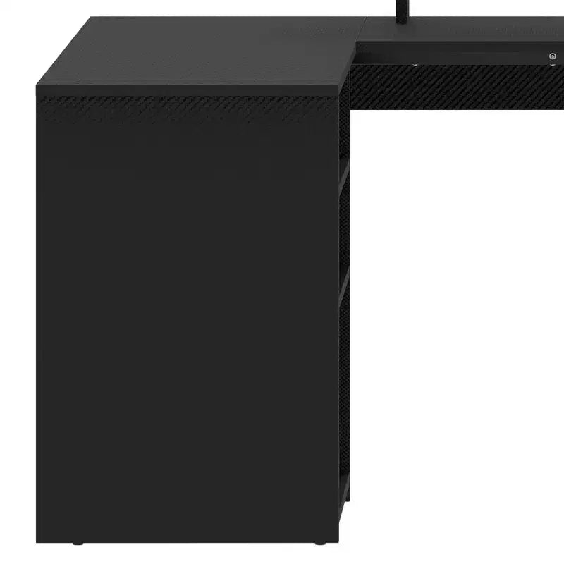 Scrivania per Computer a U Scrivania da Gaming con Cassetti e Ripiani Contenitori e Scaffale per Dischi Espositivo Nero