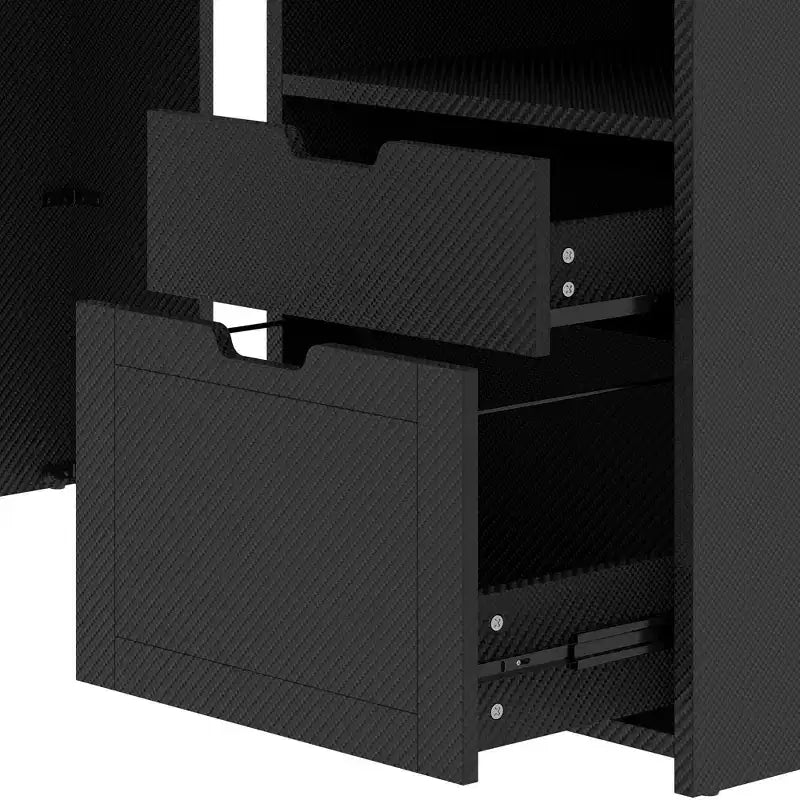 Scrivania per Computer a U Scrivania da Gaming con Cassetti e Ripiani Contenitori e Scaffale per Dischi Espositivo Nero