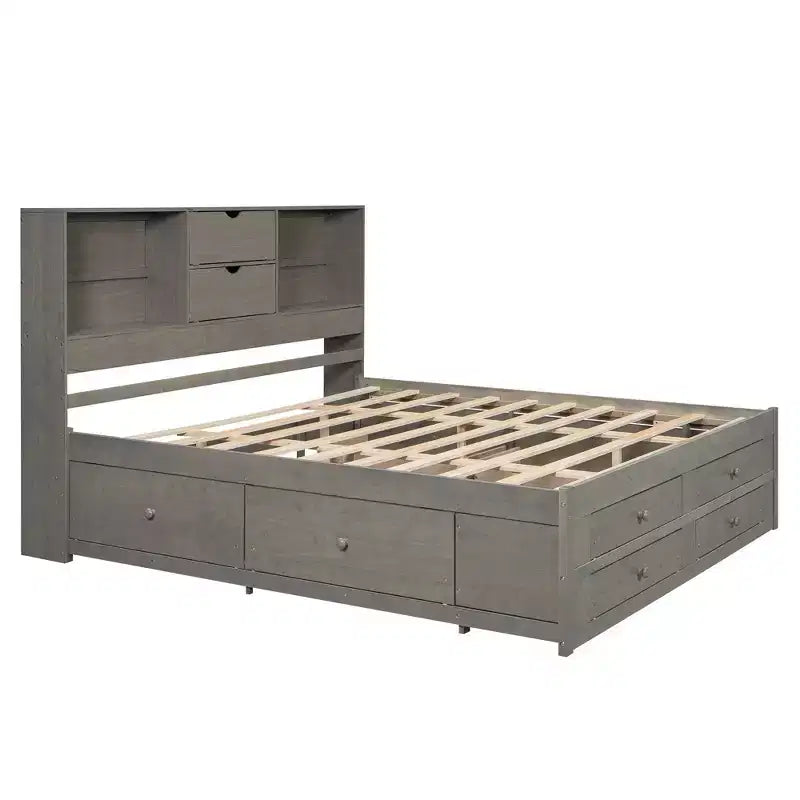 Luxystar Letto con piattaforma in legno con testiera contenitore e 8 cassetti