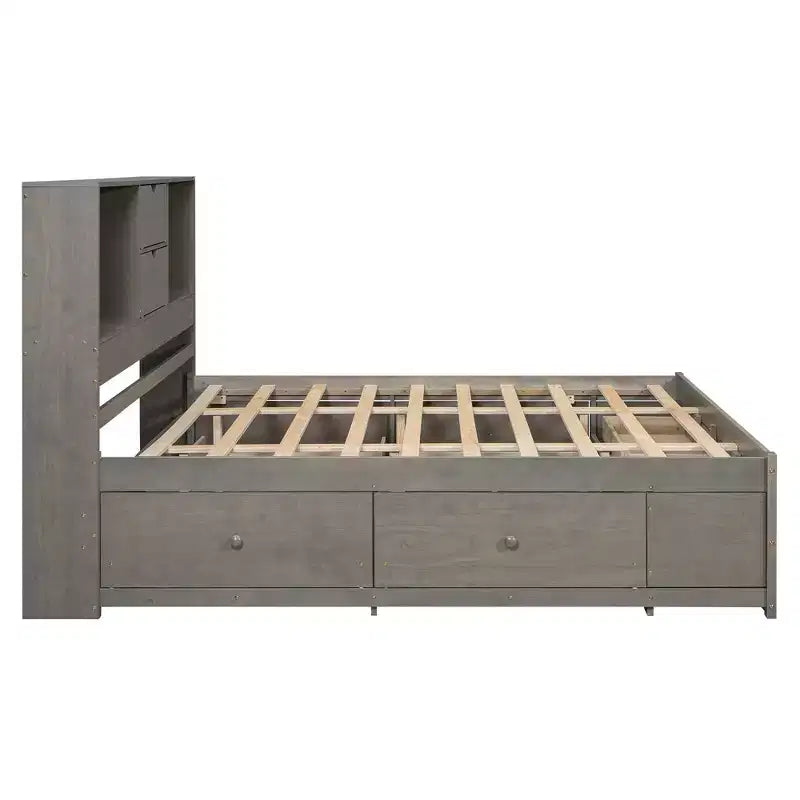 Luxystar Letto con piattaforma in legno con testiera contenitore e 8 cassetti