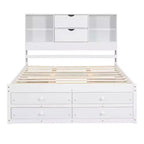 Luxystar Letto con piattaforma in legno con testiera contenitore e 8 cassetti