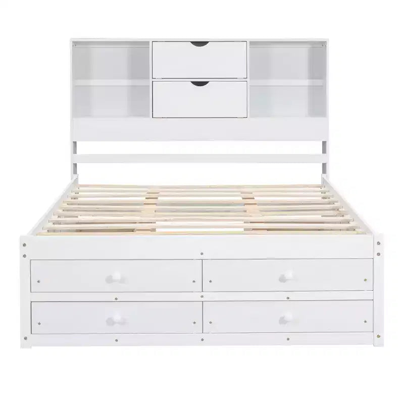 Luxystar Letto con piattaforma in legno con testiera contenitore e 8 cassetti
