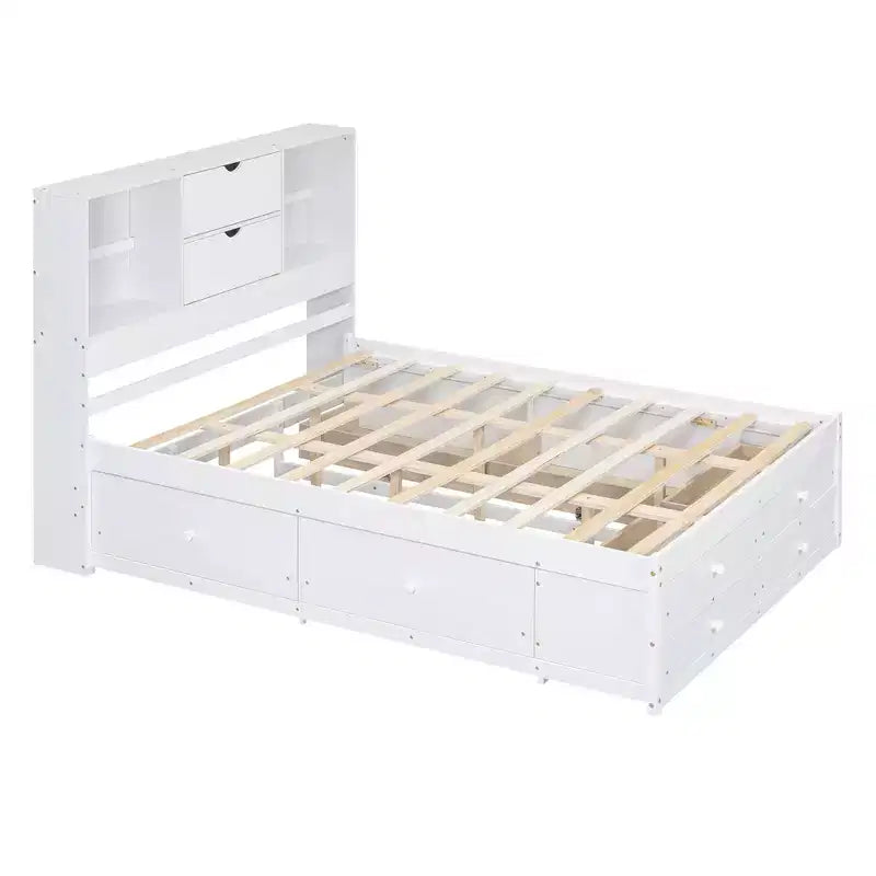 Luxystar Letto con piattaforma in legno con testiera contenitore e 8 cassetti