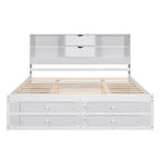 Luxystar Letto con piattaforma in legno con testiera contenitore e 8 cassetti