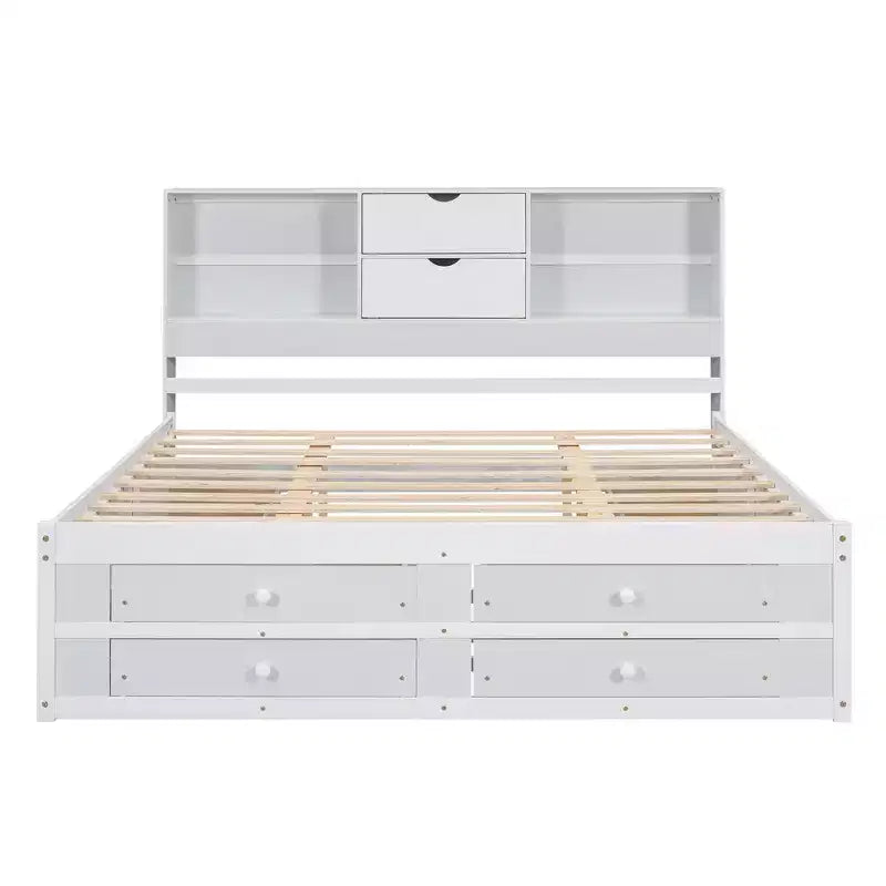 Luxystar Letto con piattaforma in legno con testiera contenitore e 8 cassetti
