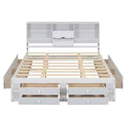 Luxystar Letto con piattaforma in legno con testiera contenitore e 8 cassetti
