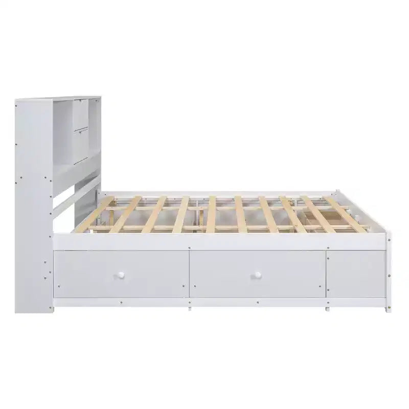 Luxystar Letto con piattaforma in legno con testiera contenitore e 8 cassetti