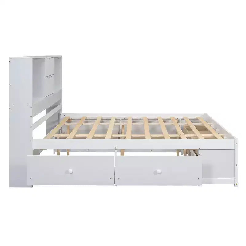 Luxystar Letto con piattaforma in legno con testiera contenitore e 8 cassetti
