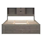 Luxystar Letto con piattaforma in legno con testiera contenitore e 8 cassetti