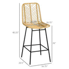 Set di 2 sgabelli da bar in rattan con gambe in acciaio e poggiapiedi per sala da pranzo, cucina, pub, colore giallo