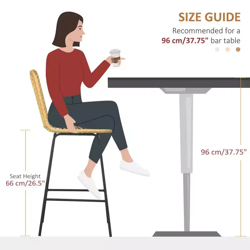 Set di 2 sgabelli da bar in rattan con gambe in acciaio e poggiapiedi per sala da pranzo, cucina, pub, colore giallo