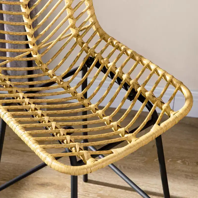 Set di 2 sgabelli da bar in rattan con gambe in acciaio e poggiapiedi per sala da pranzo, cucina, pub, colore giallo