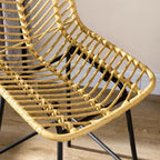 Set di 2 sgabelli da bar in rattan con gambe in acciaio e poggiapiedi per sala da pranzo, cucina, pub, colore giallo