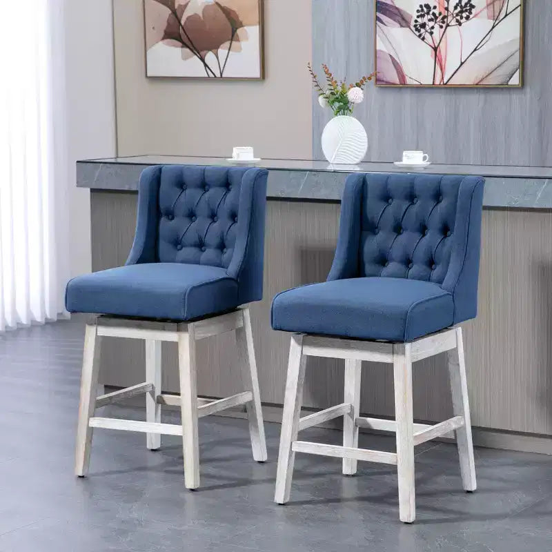 Set di 2 sgabelli da bar girevoli, sgabelli da 68,5 cm con rivestimento in lino e design capitonné per la cucina