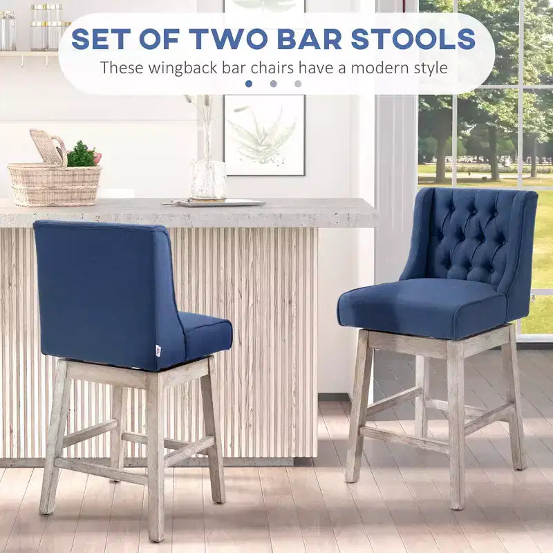 Set di 2 sgabelli da bar girevoli, sgabelli da 68,5 cm con rivestimento in lino e design capitonné per la cucina