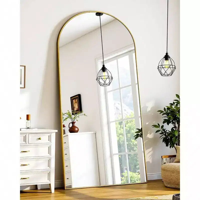 Specchio a figura intera 58x21 pollici Specchio da terra autoportante Specchio intero con supporto, stile ad arco dorato