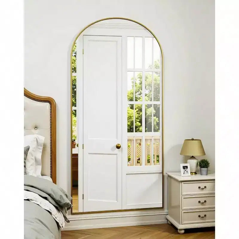 Specchio a figura intera 58x21 pollici Specchio da terra autoportante Specchio intero con supporto, stile ad arco dorato