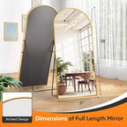 Specchio a figura intera 58x21 pollici Specchio da terra autoportante Specchio intero con supporto, stile ad arco dorato