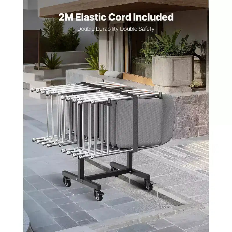 VEVOR Carrello Porta Sedie Pieghevoli, Capacità 90 kg, Carrello a T per 14 Sedie, Carrello Porta Sedie Pesanti in Metallo con Ruote in Gomma, Nero Opaco