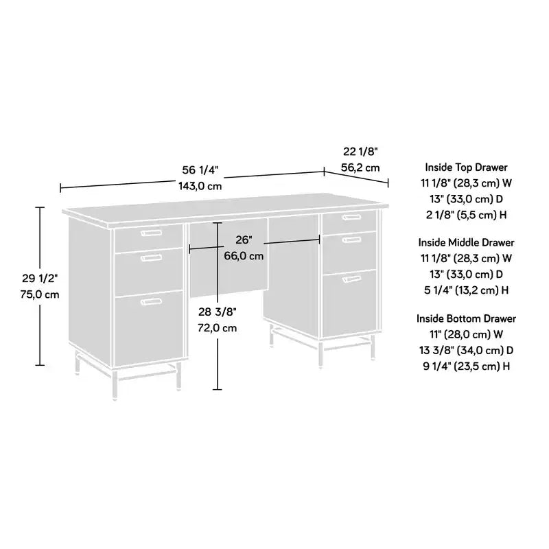 Scrivania moderna GDFStudio Ellington 56 con 6 cassetti in legno e base in metallo