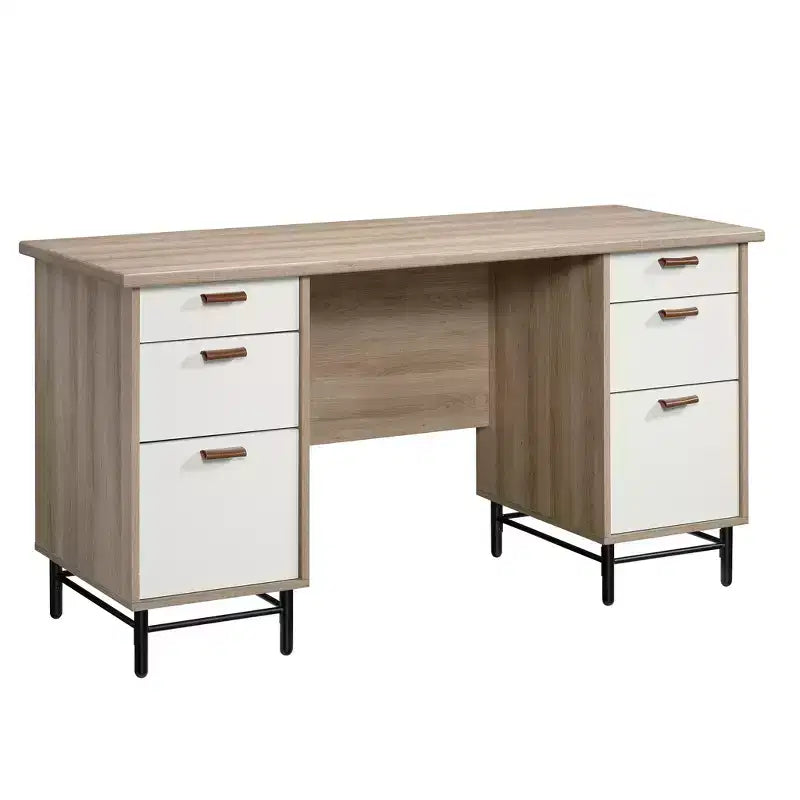Scrivania moderna GDFStudio Ellington 56 con 6 cassetti in legno e base in metallo