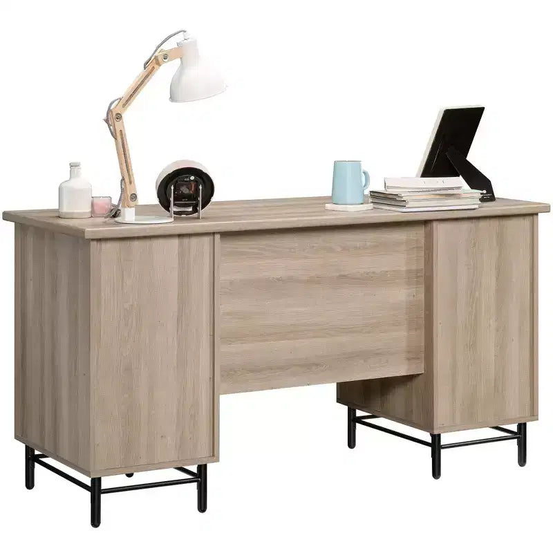 Scrivania moderna GDFStudio Ellington 56 con 6 cassetti in legno e base in metallo