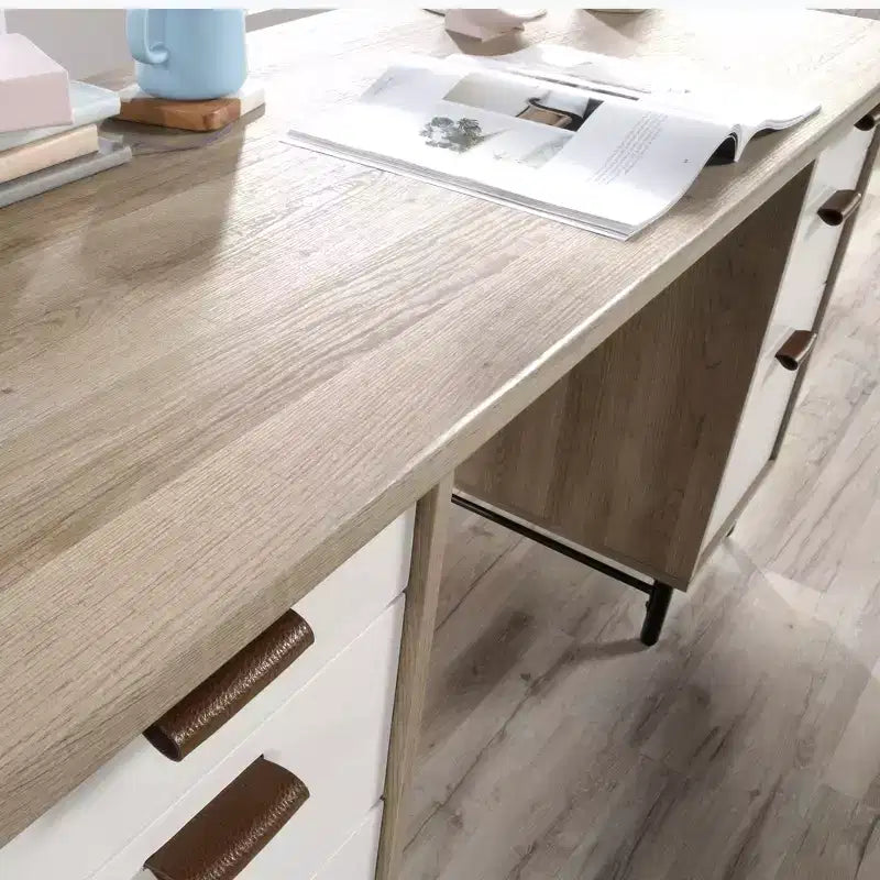 Scrivania moderna GDFStudio Ellington 56 con 6 cassetti in legno e base in metallo