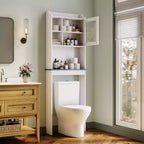 Over The Toilet Storage Cabinet, Space-Saving Above Bathroom Shelf Organizer with Adjustable Shelves, Small Freestanding Cabinet with Anti-Tip Device