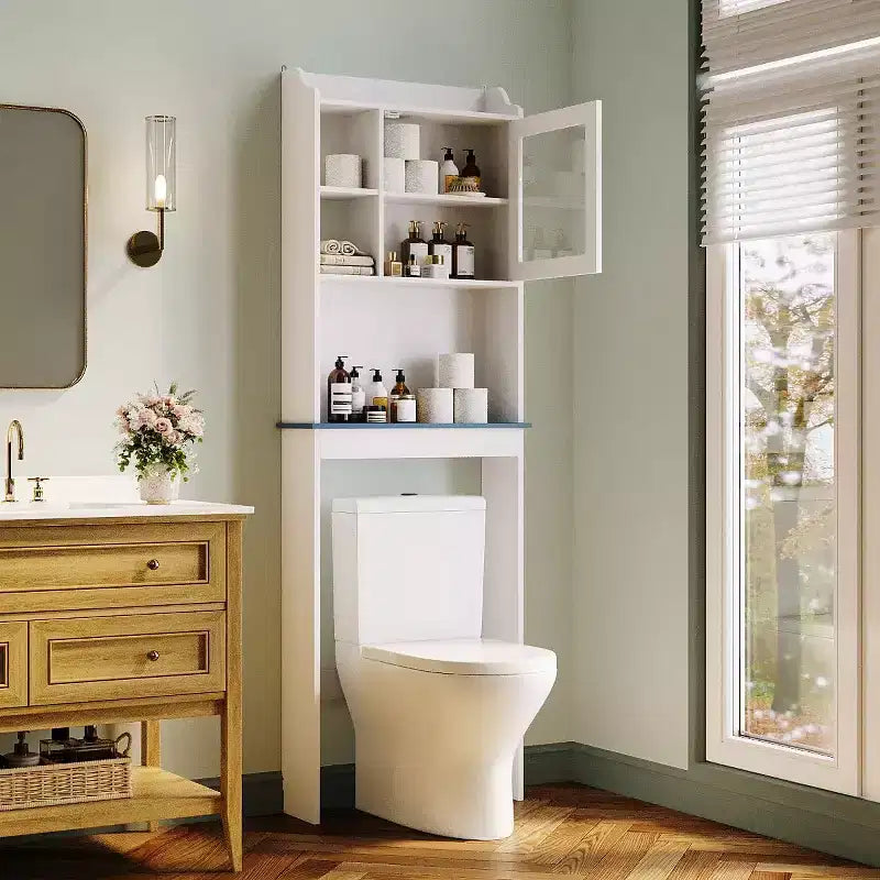 Armadietto salvaspazio sopra il WC, organizer da bagno sopra il WC con ripiani regolabili, piccolo armadietto a colonna con dispositivo antiribaltamento