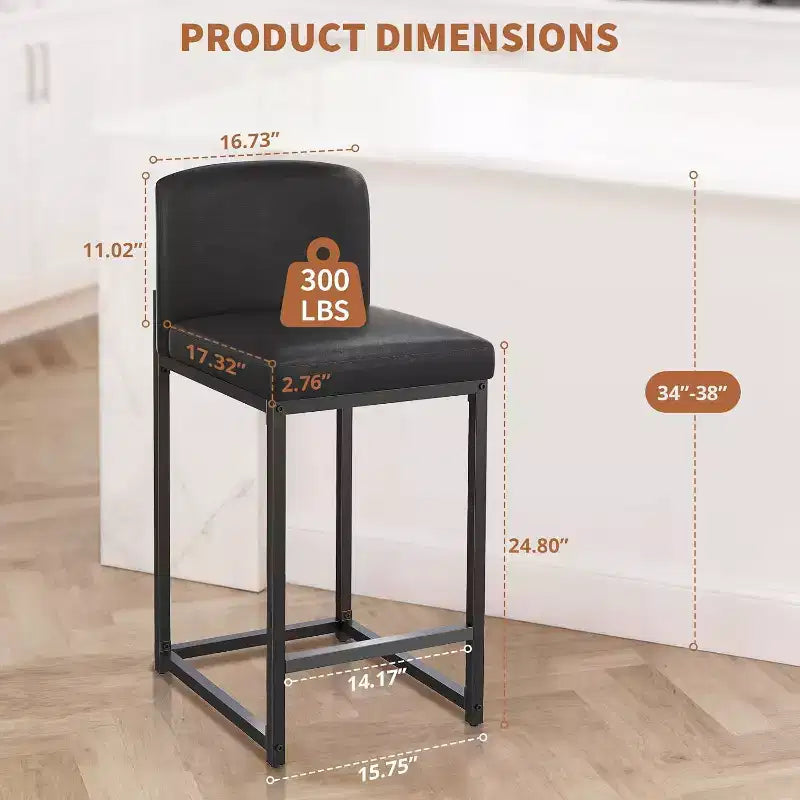 2 Sgabelli da Bar Moderni, Sedie da Bancone Rivestite in Ecopelle Altezza 63 cm con Schienale e Piedini Antiscivolo Regolabili per Isola della Cucina